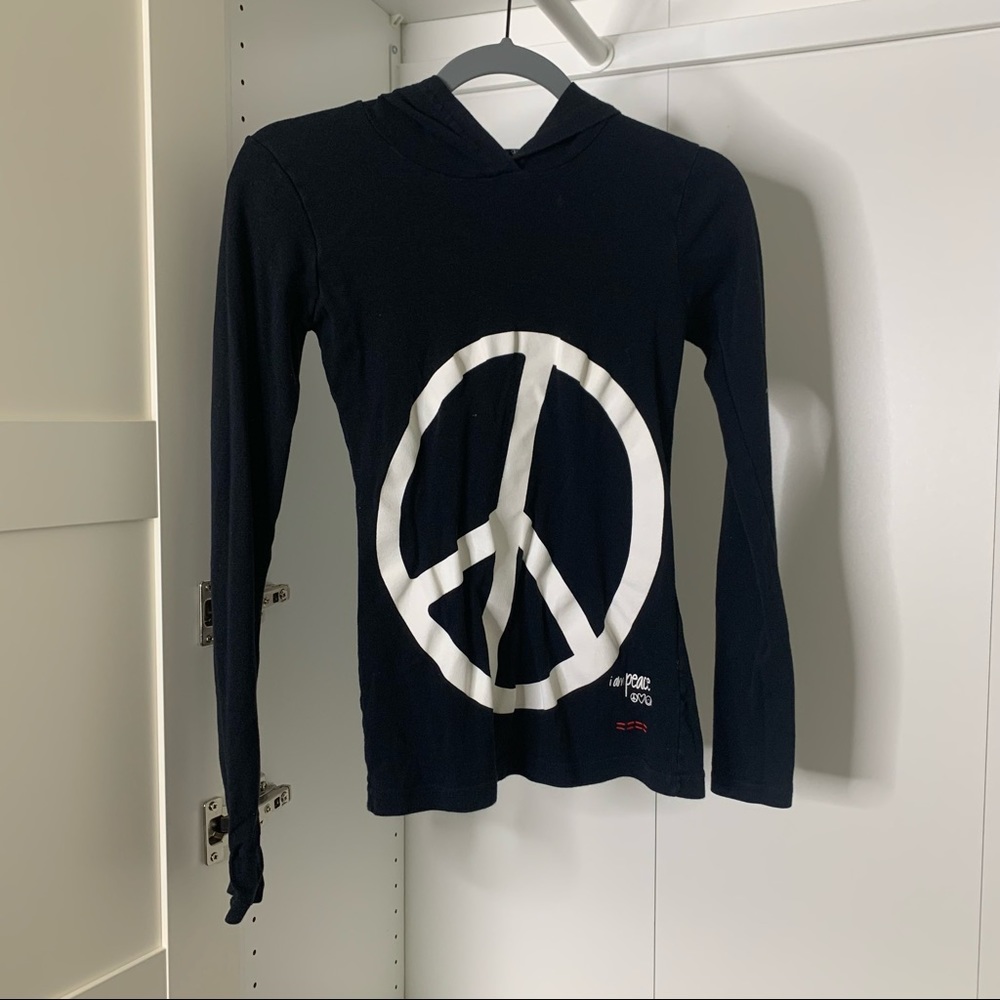 5/$25 Sale ☀️ Alina Villasante Peace Sign Hooded Long-sleeve Tee